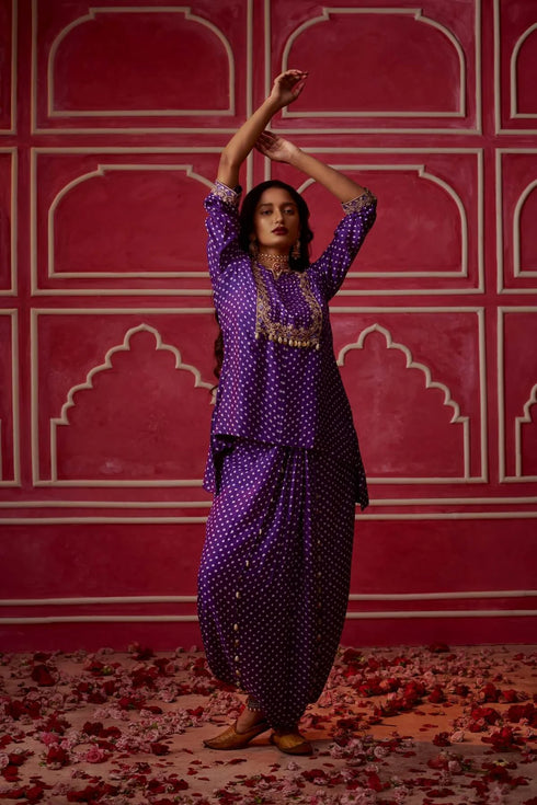 Bandhni Short Kurta With Drape Trouser