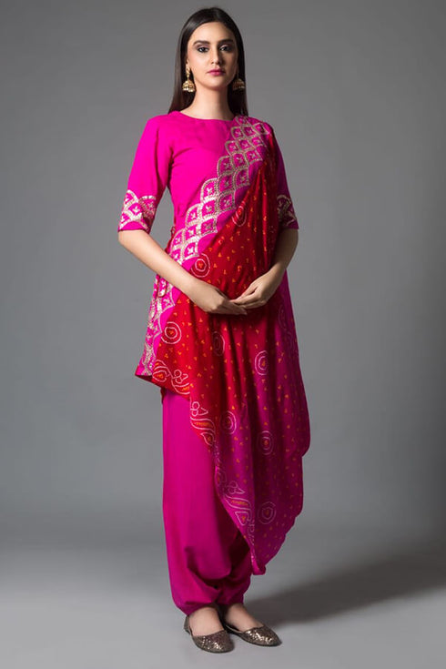 Short Top And Harrom Pants With Drape Dupatta