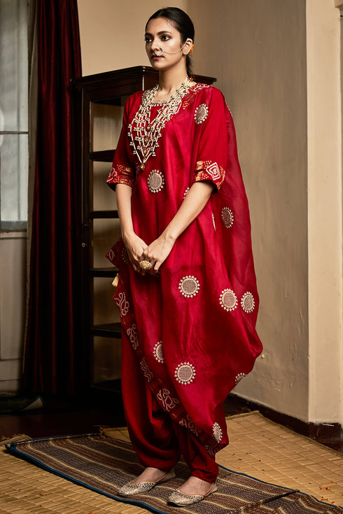 Short Top,Harroms And Drape Dupatta With Gharchola Detailing And Embroidery