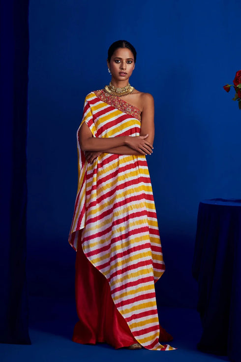 Leheriya One-Shoulder Cape Set