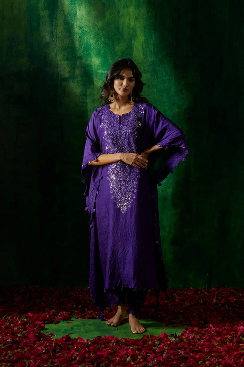 Crushed Silk Kaftan With Dhoti