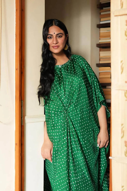 Bandhni Knot Kaftan With Pants