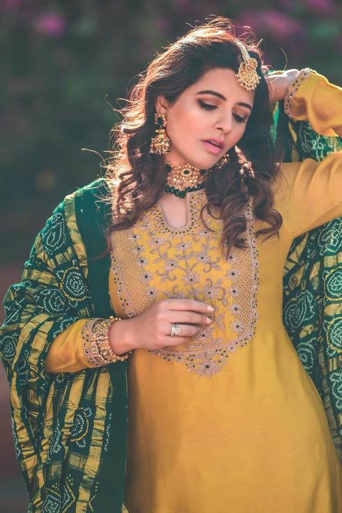 Embroidered Kurta Set With Gharchola Dupatta