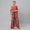 Color Block Graphic Print Front Open Kaftan Teamed With Printed Pants