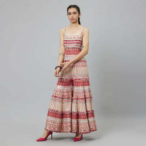 Ivory Multi Hued Bell Bottom Jumpsuit