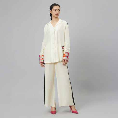 Ivory Linen Sport Coord Set With Fisherwoman Applique