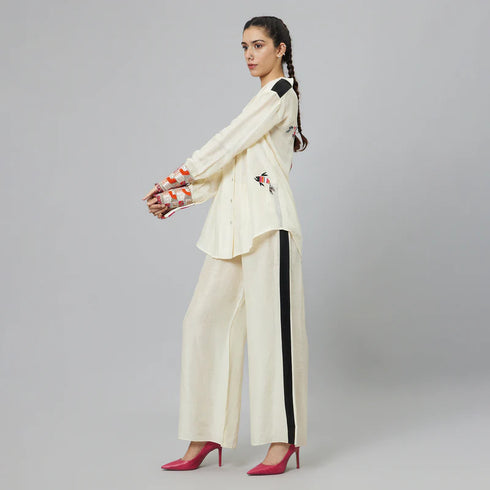 Ivory Linen Sport Coord Set With Fisherwoman Applique