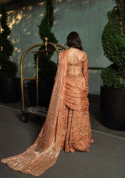 Orange Pre-Draped Saree