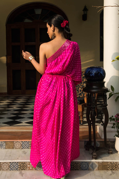 One Shoulder Leheriya Dress