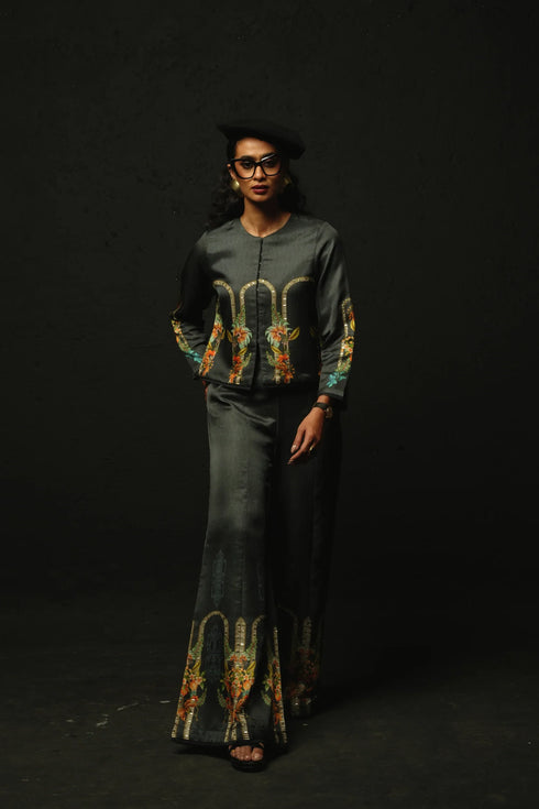 Charcoal Linen Satin Co-Ord Set