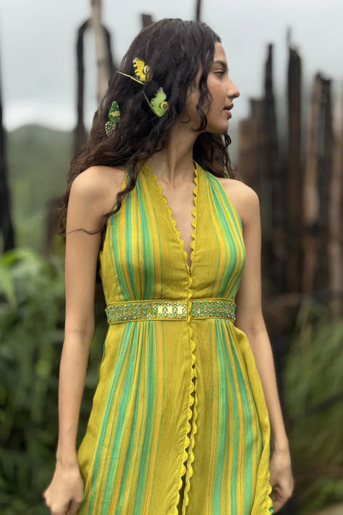 Lime Chinon Chiffon Pant Set