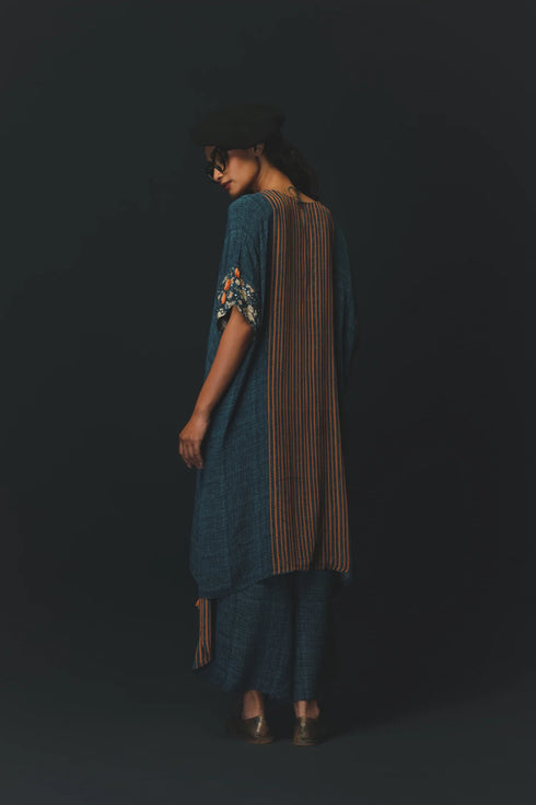 Navy Blue Crepe Textured Tunic Set