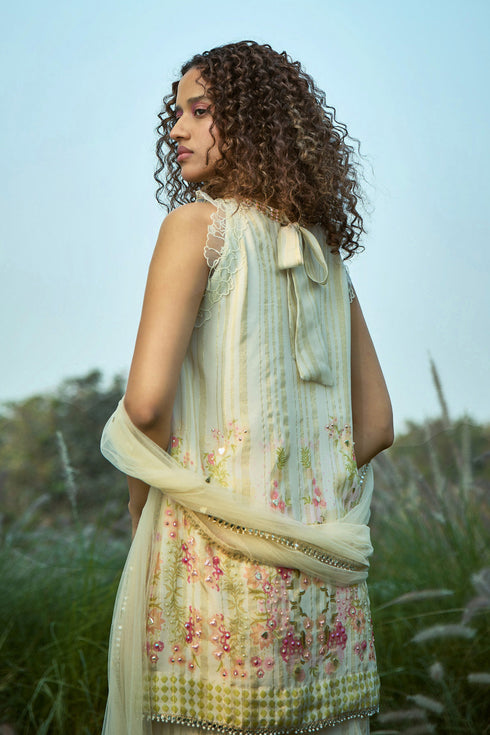 Floral Printed Off White Sharara Set