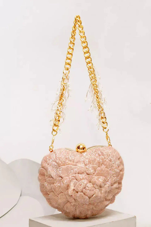 Isa Beaded Heart Clutch – Blush