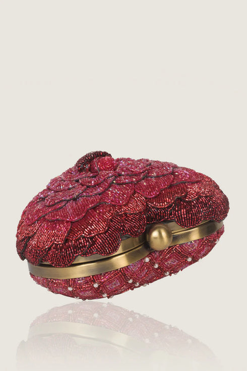 Isa Beaded Heart Clutch – Red