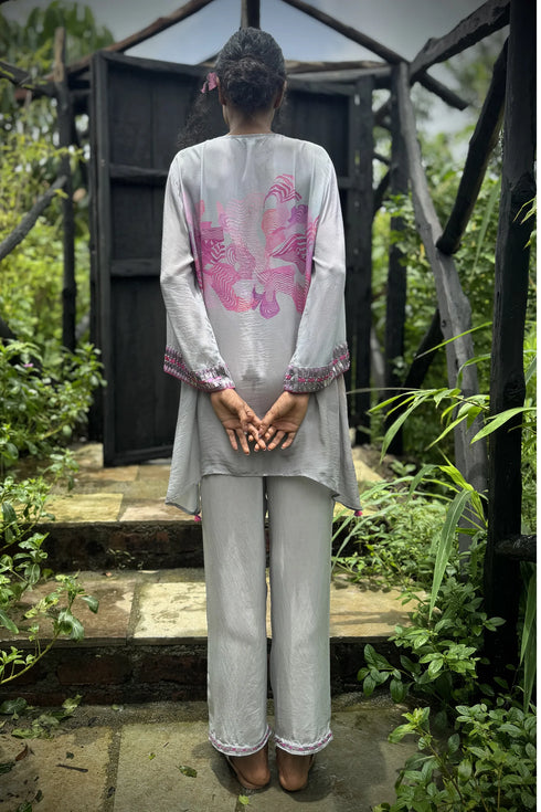 White & Pink Crepe Embroidered Co-Ord Set