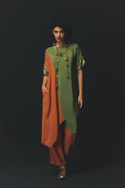 Green Crepe Textured Tunic Set