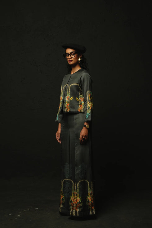 Charcoal Linen Satin Co-Ord Set