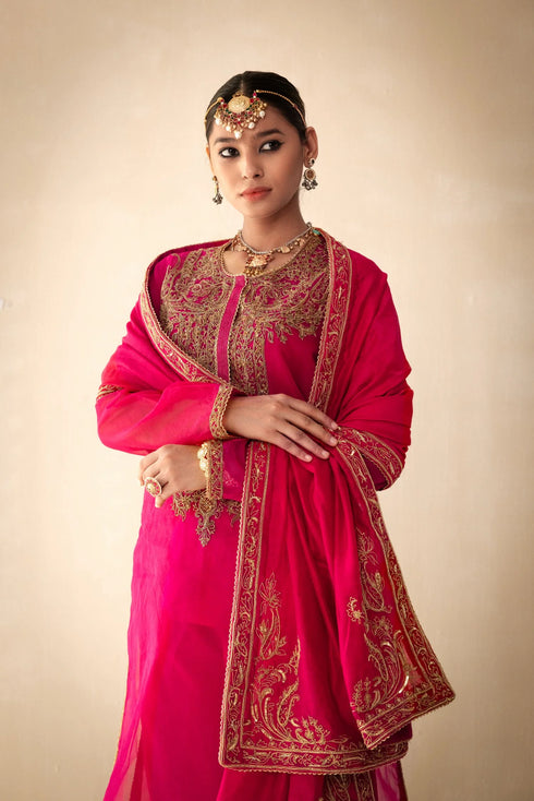 Pink Embroidered Organza Kurta Set