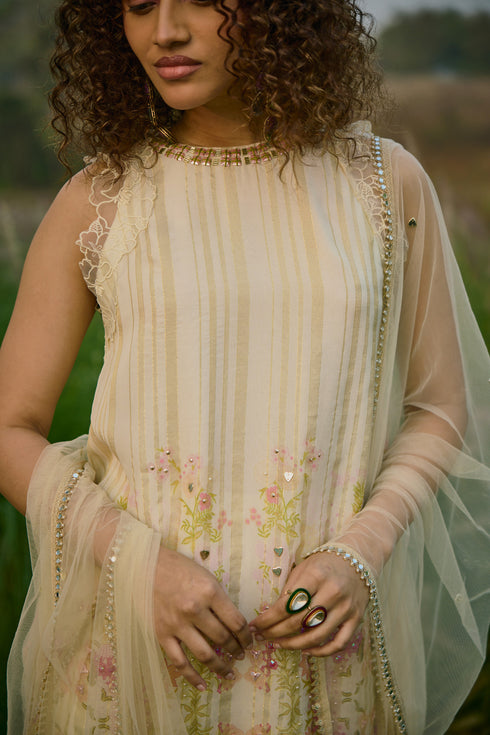 Floral Printed Off White Sharara Set