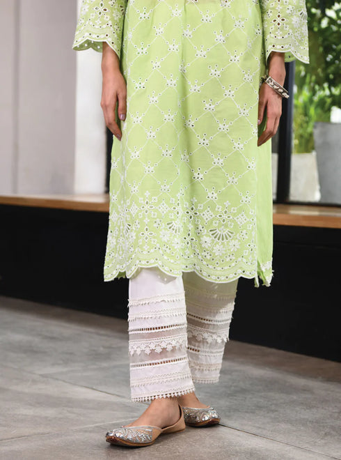 Perth Kurta with Multi Lace Slim Pants With Dupatta