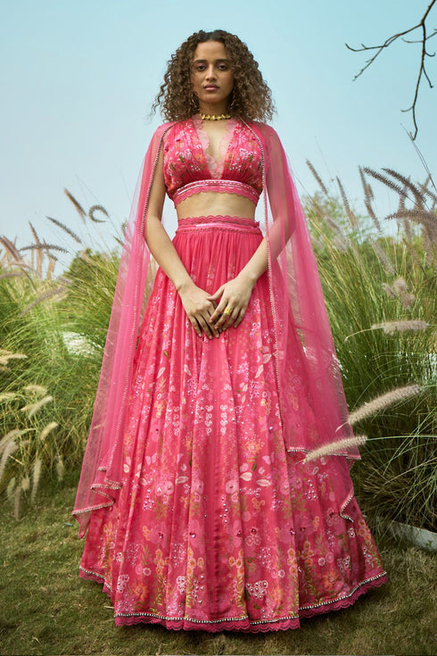 Pink Floral Lehenga Set