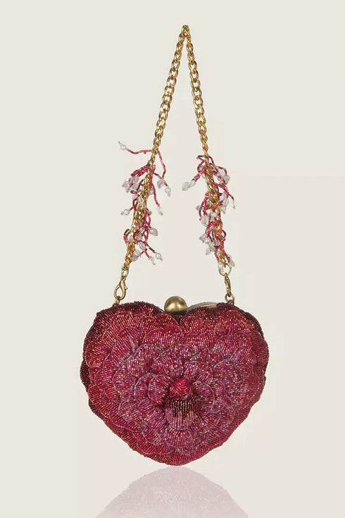 Isa Beaded Heart Clutch – Red