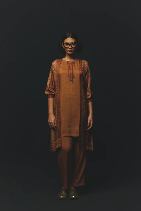 Tan Gajji Satin Jacket Set