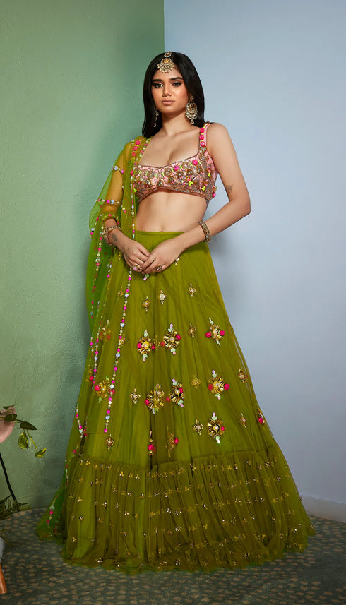 Olivine : Green Embellished Full Lehenga Set