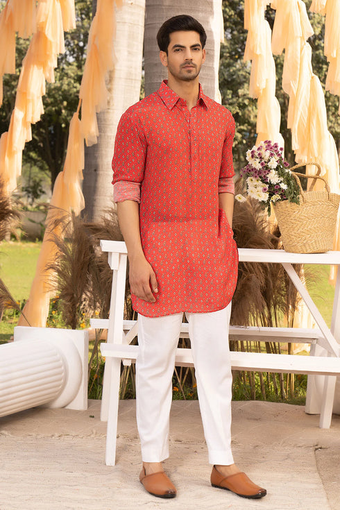 Red Bootie Printed Kurta And Pants