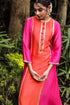 Pink Kurta Set With Orange Panel Detailing