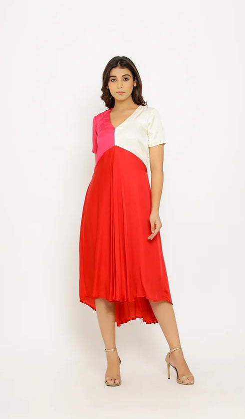 Red-Pink Midi Dress