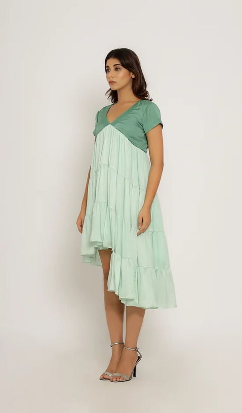 Teal-Tea Green Asymmetrical Dress