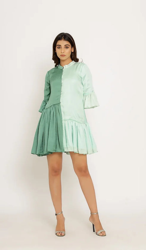 Teal-Tea Green Half & Half Dress