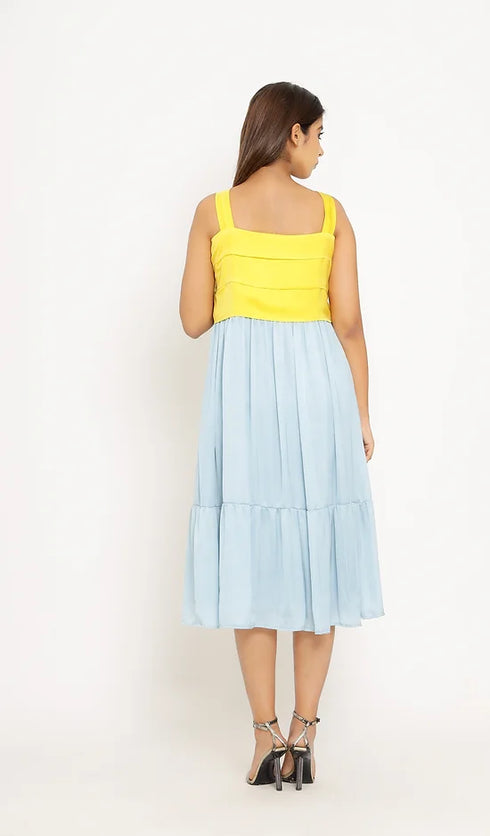 Yellow-Ice Blue Midi Dress