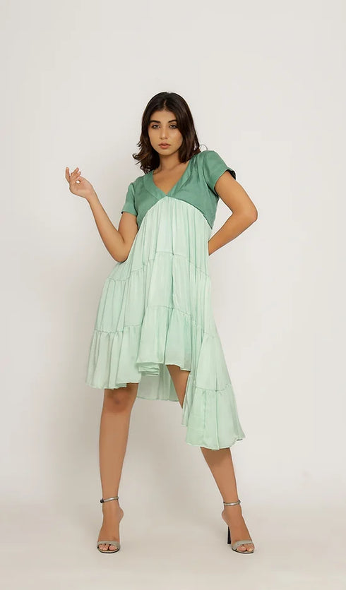 Teal-Tea Green Asymmetrical Dress