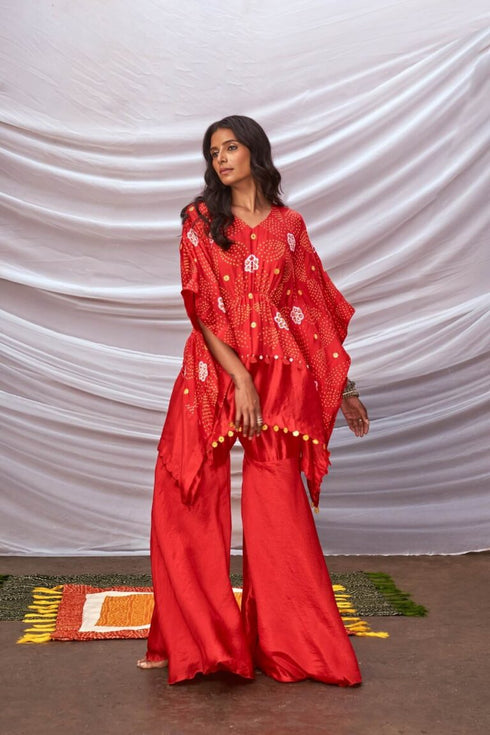 Short Bandhani Kaftan With Sharara Pants