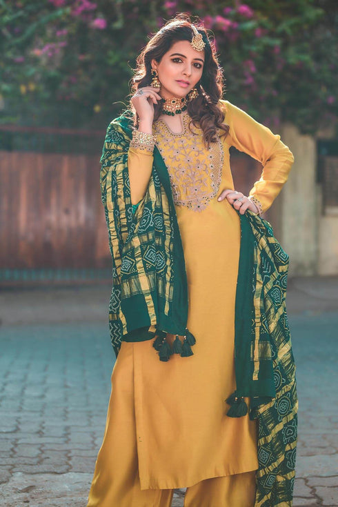 Embroidered Kurta Set With Gharchola Dupatta