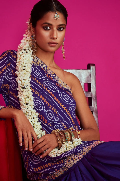 Bandhani One Shoulder Asymmetrical Kurta With Sharara Pants