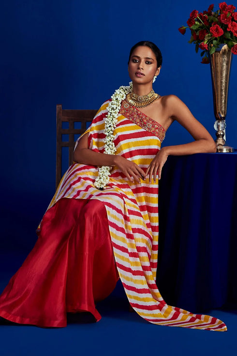 Leheriya One-Shoulder Cape Set