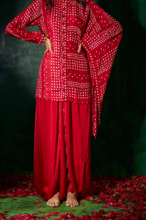 Asymmetrical Bandhani Tunic Set