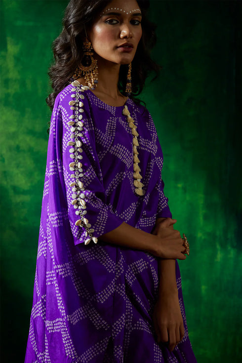 Bandhni Kaftan With Drape Skirt