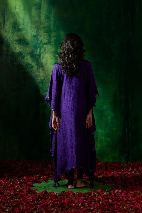 Crushed Silk Kaftan With Dhoti