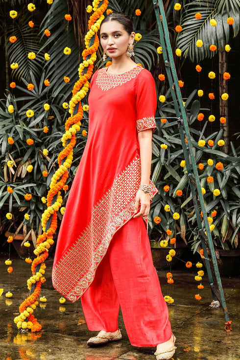 Asymmetrical Gota Embroidered Kurta Set