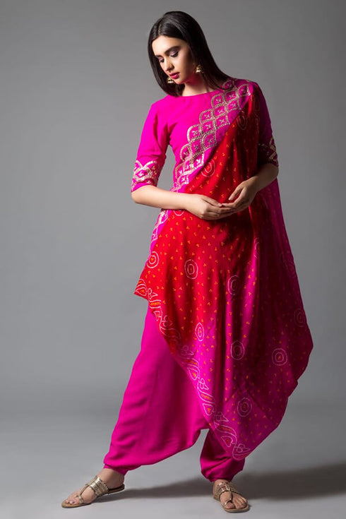 Short Top And Harrom Pants With Drape Dupatta