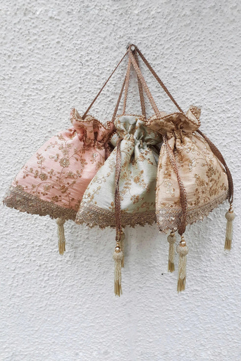 Alia Silk Embroidered Potli Bag Peach