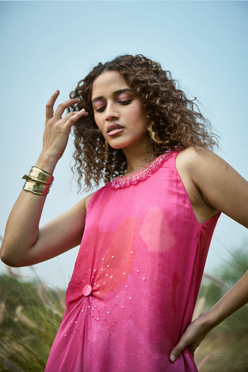 Flowy Gradient Printed Pink Dress