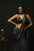Charcoal Gajji Satin & Chiffon Pre-Draped Saree Set