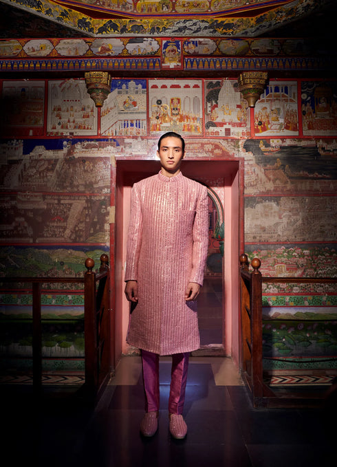 Mauve Mukaish Sherwani