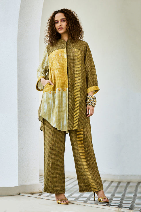 Yellow Green Linen Kurta Set